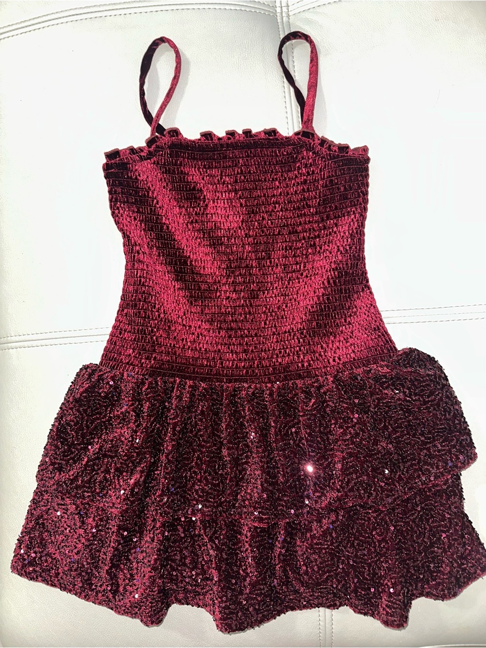 art class Burgundy Sequin Smocked Tank Dress